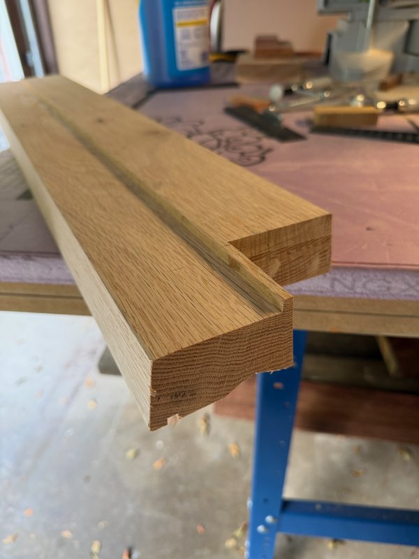 Shaping the new oak sill.